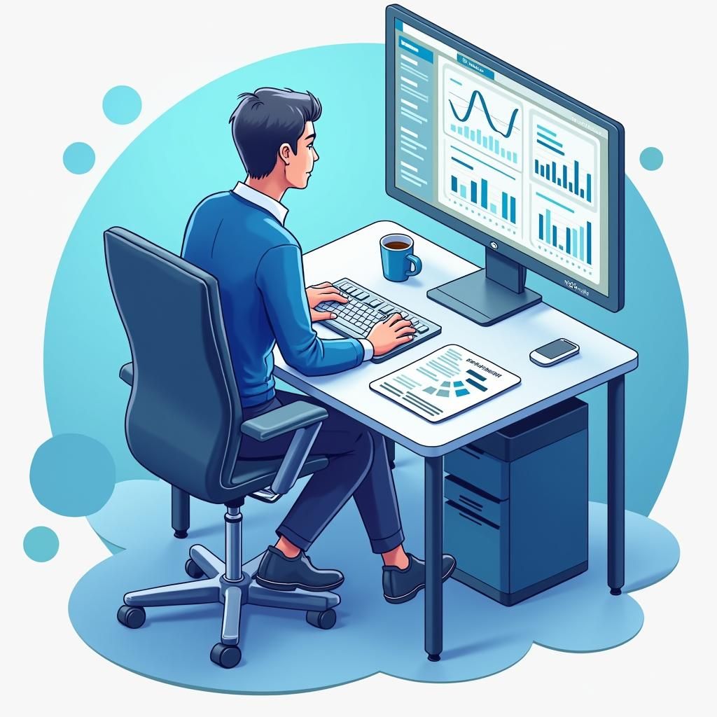 A person working in a computer and he is providing content marketing services.